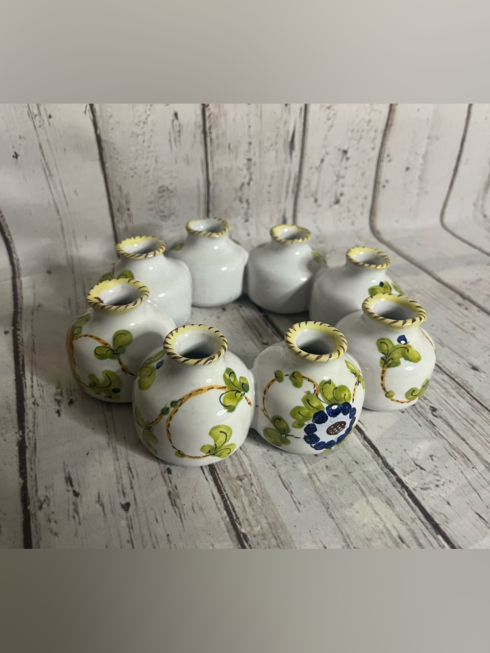Pottery Circle Cluster Vase Floral Bud Vase Italy Hand painted